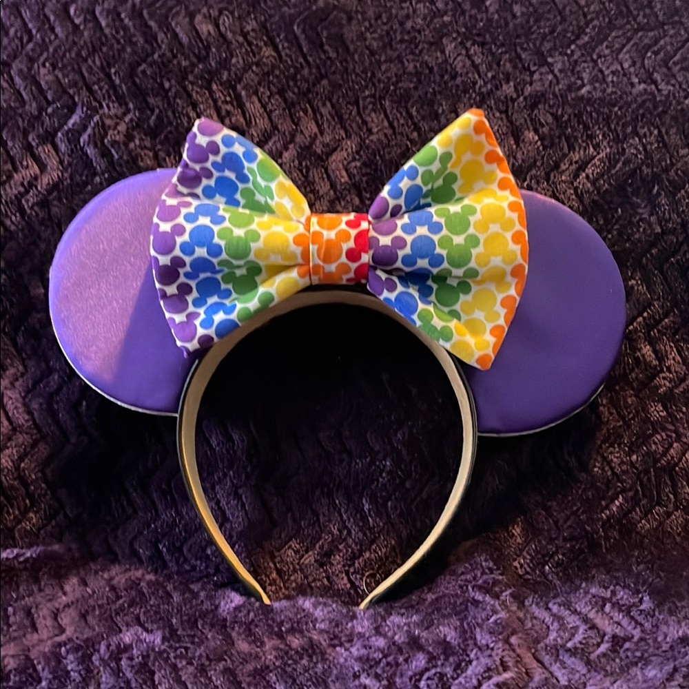 Custom homemade Purple Ears with Rainbow Bow